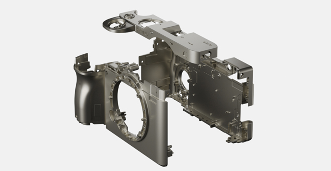 Illustration showing exploded view of magnesium alloy frame parts
