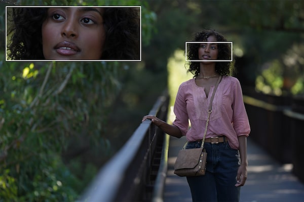 Портретная фотография женщины и увеличенная фотография ее лица
